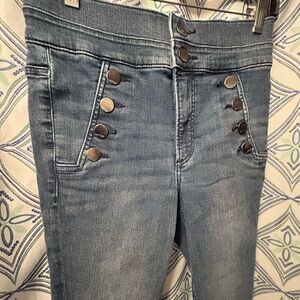 EXPRESS Stylish Blue Denim Jeans w/Double Button Front Skinny Fit, All Buttons